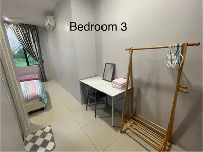 a small room with a desk and a mirror at LOW SEASON PROMOTION! 4B12B Bar 5 min City Center in Ipoh