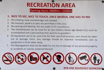 a sign that reads recreation area and prohibiting signs at Hot Picks SmartTV Netflix Seaview Homestay Sekinchan in Sekincan