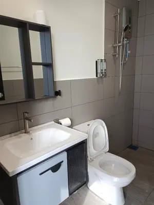 a bathroom with a sink and a toilet and a mirror at Utopia Homestay @ Cameron Centrum in Cameron Highlands
