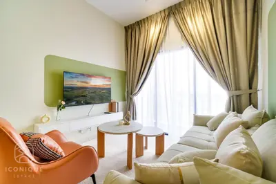 a living room with a couch and a table at The Horizon Ipoh By Iconique Espace in Ipoh