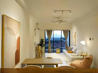 a living room with a couch and a table at be.Cream The Cove -6mins Lost World Tambun -10pax in Ipoh