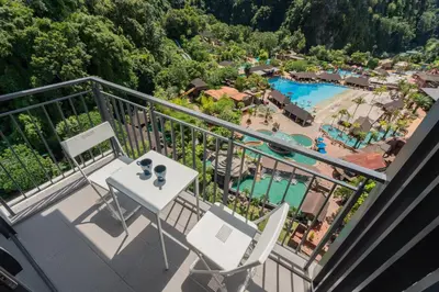 a balcony with a view of a resort at Ipoh Tambun Sunway Onsen Suite 3R2B Miya in Ipoh