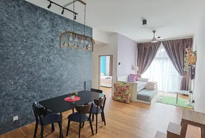 a dining room and living room with a table and chairs at G Residence - 2BR Family Suite Barrington Night Market - 3 in Brinchang