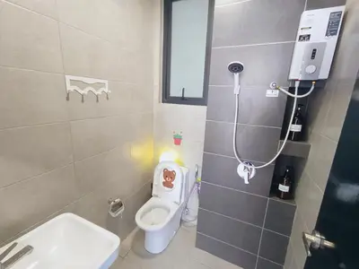 a small bathroom with a toilet and a sink at Infinity Pool, Georgetown, Up to 11 Pax, 2 Bedrooms, 2 Bathrooms, 2 Car Parks by Star Home in Jelutong