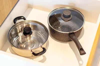 a pan and a pot in a drawer at Urban Suites, Classic Collection by Stellar ALV in Jelutong