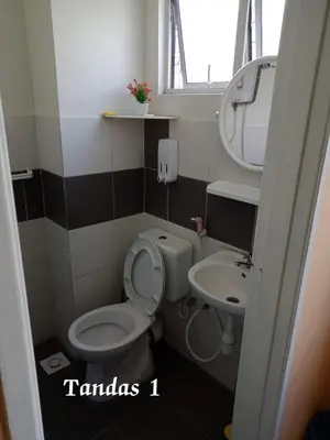 a small bathroom with a toilet and a sink at Hakimi Homestay in Tanah Rata