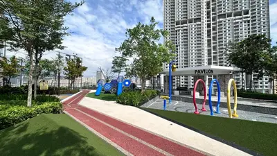 a rendering of a park with surfboards and a building at Urban Suites in Jelutong