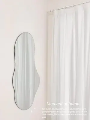 a mirror in front of a white shower curtain at Georgetown Seaview & Cityview Childroom Infinity pool with Carpark in Jelutong