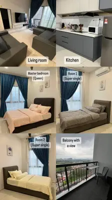 a collage of pictures of a room with different beds at Cozy Urban Retreat @ Horizon in Ipoh