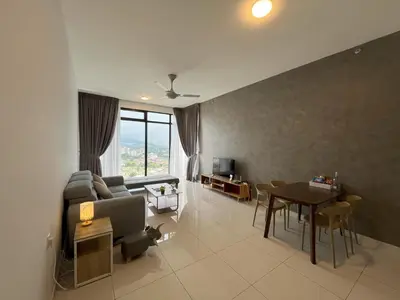a living room with a couch and a table at Rooftop - Sky Pool - 2BR Premium Homestay - Georgetown \u57ce\u5e02 6 pax in George Town