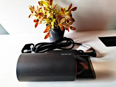 a vase of flowers sitting on top of a printer at View of the whole Georgetown in George Town