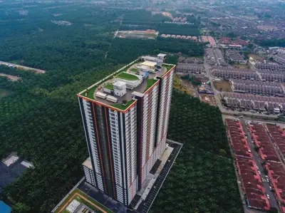 an overhead view of a tall building with apartments on top at The Ximplicity @ Venus Residence Sitiawan Manjung in Sitiawan