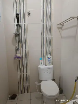 a bathroom with a toilet and a shower curtain at Casa Margosa Homestay in Ipoh