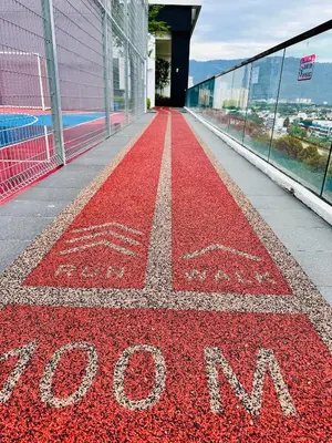 a red carpet on the side of a building at Prime Comfort Seaview with Netflix and Water Filter near Georgetown in Jelutong
