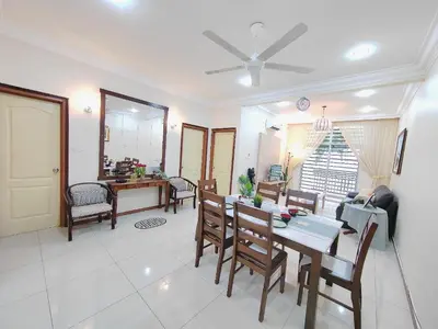 a kitchen and dining room with a table and chairs at Sunway Alpine Suites near Onsen and Themepark Tambun Ipoh by IWH in Ipoh