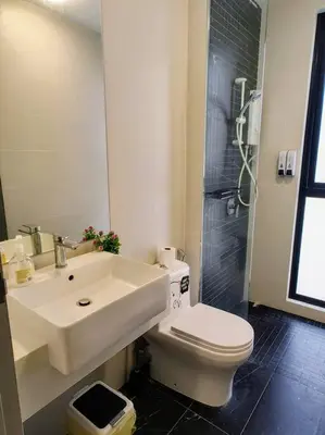 a bathroom with a sink and a toilet and a shower at SkyPool 2Br 8pax Premium Suites Beacon Georgetown Penang in George Town