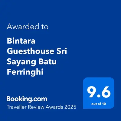 a screenshot of a cell phone with the text awarded to birmingham guesthouse sir at Bintara Guesthouse Sri Sayang Batu Ferringhi in Batu Ferringhi