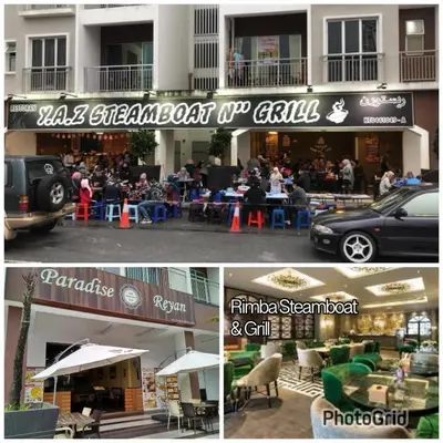 a collage of photos of a restaurant with a car parked in front at Golden Hills Apartment Pasar Malam Night Market Cameron Highlands in Cameron Highlands