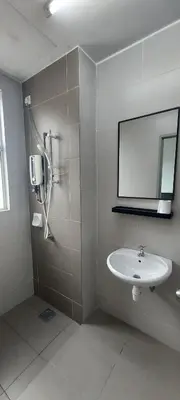 a bathroom with a sink and a mirror at Golden Hills Apartment Pasar Malam Night Market Cameron Highlands in Cameron Highlands