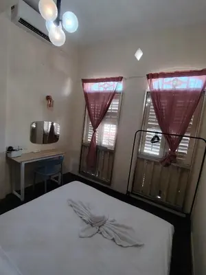 a bedroom with a bed and two windows at Georgetown Cozy 7 Bedrooms 13 Pax in George Town