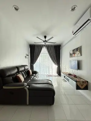 a living room with a couch and a ceiling fan at KH Homestay 2 Seri Manjung in Seri Manjung