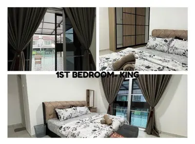 two pictures of a bedroom with a bed and a window at KN Homestay in Butterworth