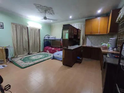 a room with a desk and a bunk bed at Penang Green Homestay Ground Floor in Permatang Pauh