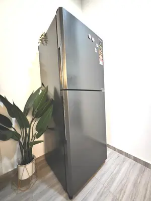 a stainless steel refrigerator in a room with plants at Homestay Last World Tambun in Kampong Batu Lapan