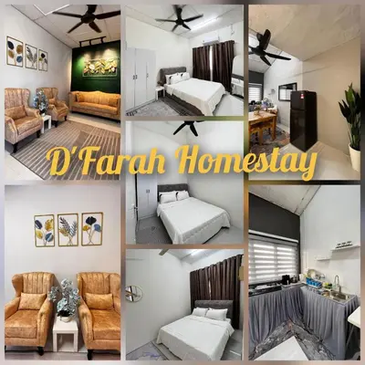 a collage of photos of a living room and a bedroom at D'Farah Homestay Teluk Intan 3Bilik in Teluk Intan
