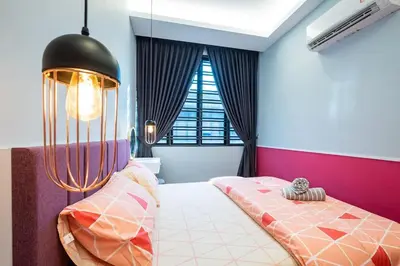 a bedroom with a bed and a chandelier at 4Rooms Elegance Dream House - 5Mins to Icon City in Bukit Mertajam