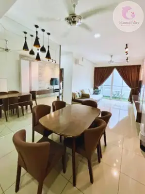 a dining room and living room with a table and chairs at The Majestic Condo Ipoh Home Fairy 2 in Ipoh