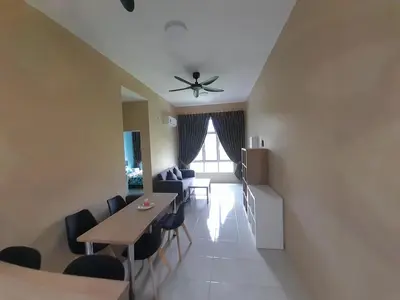 a dining room and living room with a table and chairs at The Anderson Condo with NETFLIX with Free Parking with Swimming Pool and at Ipoh City Centre Nearby to all amenities and attractions in Ipoh