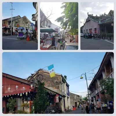 a group of four pictures of a town with buildings at Heritage Loft on Beach Street near UNESCO Zone & Street Art 1 in George Town