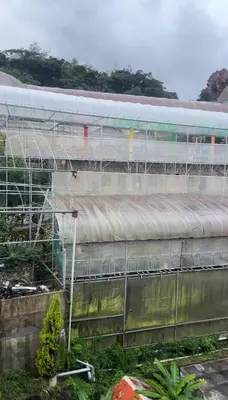 a building with a greenhouse with a train in the background at Homestay Cactus Apparment in Brinchang