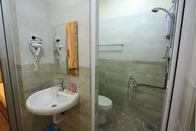 a bathroom with a sink and a toilet and a shower at Shamrock Guest House II in Ipoh