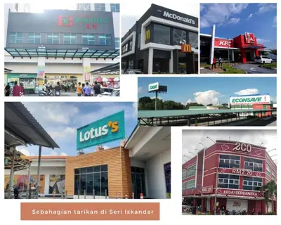 a collage of pictures of different stores and buildings at Musa Seri Iskandar Homestay in Seri Iskandar