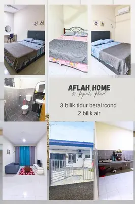 a collage of four pictures of a bedroom at Aflah Home in Tapah Road