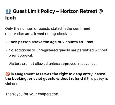 a screenshot of the guest limit policy horizons horizon retreat tool at The Horizon Retreat in Ipoh