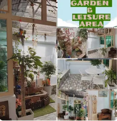 a collage of pictures of a garden and furniture area at HOME House in George Town