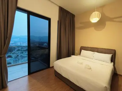 a bedroom with a bed and a large window at 2BR Georgetown Luxury Suite #RooftopPool #Beacon in George Town