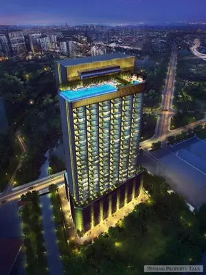 a large building with lights on top of it at Luxury 2BR SunnySuite Sky Pool Breathtaking Views in George Town