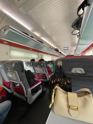 an empty train car with empty seats and a purse at Muhammad Najmi Hakim Bin Abdullah in Kampar