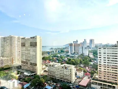 an aerial view of a city with tall buildings at Peaceful Abode Familystay 3 br 10 pax in George Town