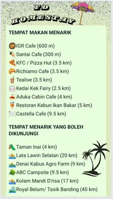 a list of the names of the drinks in the menu at FDhomestay in Kampung Baharu Batu Dua