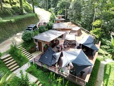 an overhead view of a building with tents at The HIJAU Camp & Cabin in Gopeng