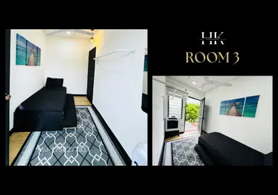 two pictures of a room with a bed and a tv at Warisan Guest House Ipoh in Ipoh