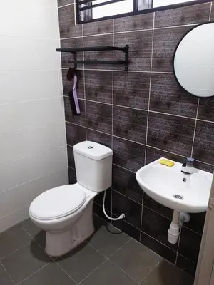 a bathroom with a toilet and a sink at Homestay Bunga Raya Wifi Netflix in Sitiawan