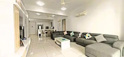 a living room with a couch and a table at Island Jazz Loft with Bathtub & Seaview - Jazz Suites by Ocean Luxe in Tanjong Tokong