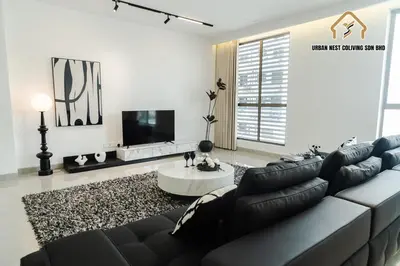 a living room with a couch and a coffee table at Georgetown Elegant Chanel-style KTV 4BR 18Pax A in George Town