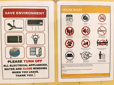 a sign that says turn off water and close windows when you leave at \u5b85\u4e00\u8d77 Tonight29 Ipoh City 14Pax SmartTV Netflix 5G in Ipoh